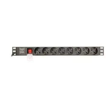 Strāvas sadales bloks GEMBIRD EG-PDU-014 — 8× Type F ligzdas, 16 A, 3 m kabelis, 1U plaukta, 3680 W, melns