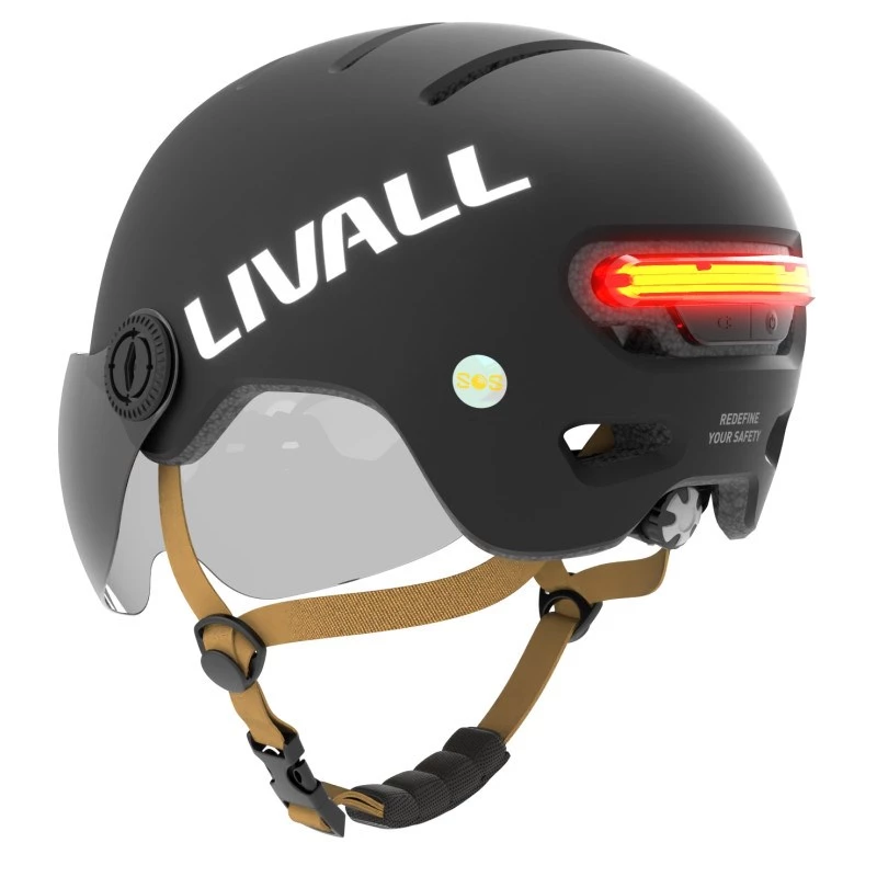 Livall L23 ķivere melna 54-58cm ar LED/SOS aizsargstiklu