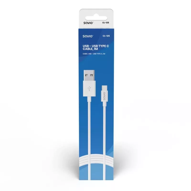 Savio CL-125 USB kabelis USB 2.0 1 m USB A USB C Balts