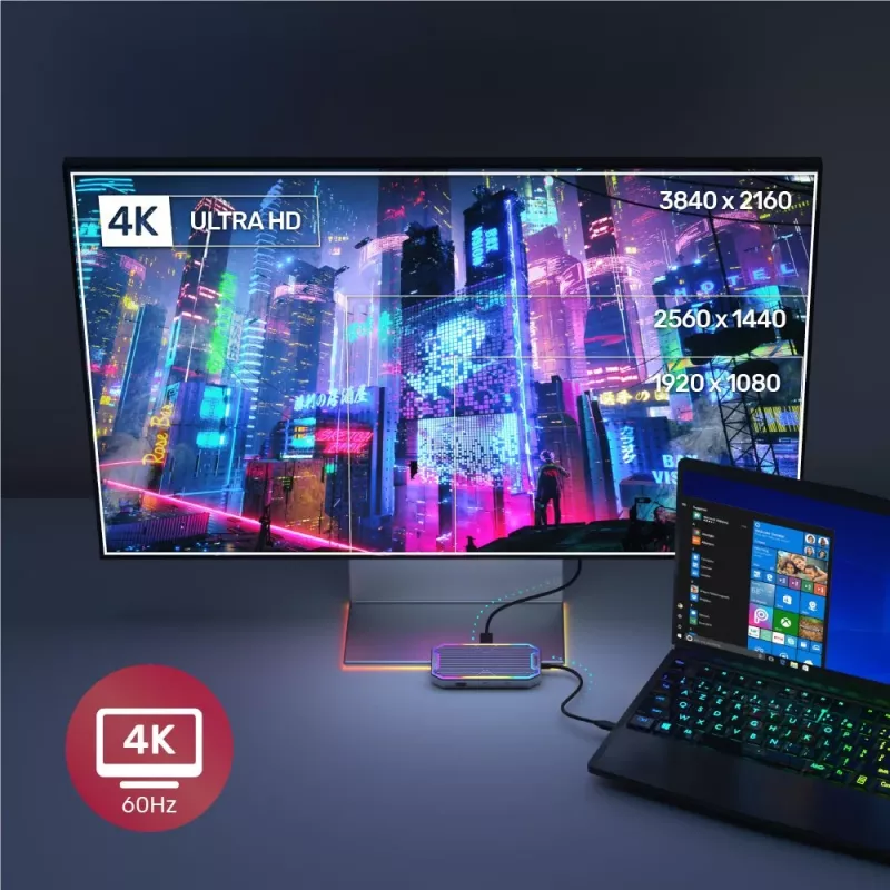 USB centrmezgls Unitek uHUB S7+ — vadu USB 3.2 Gen 2 Type-C, 100 W PD, Gigabit Ethernet, 4K atbalsts, Space pelēka