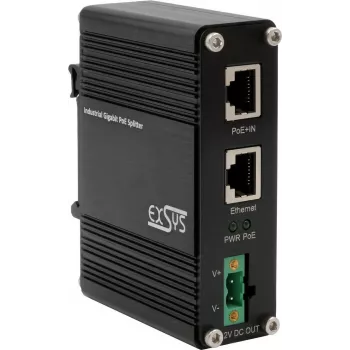 PoE+ sadalītājs Exsys EX-60325 802.3at, nodrošina 12 V līdzstrāvu 20 W