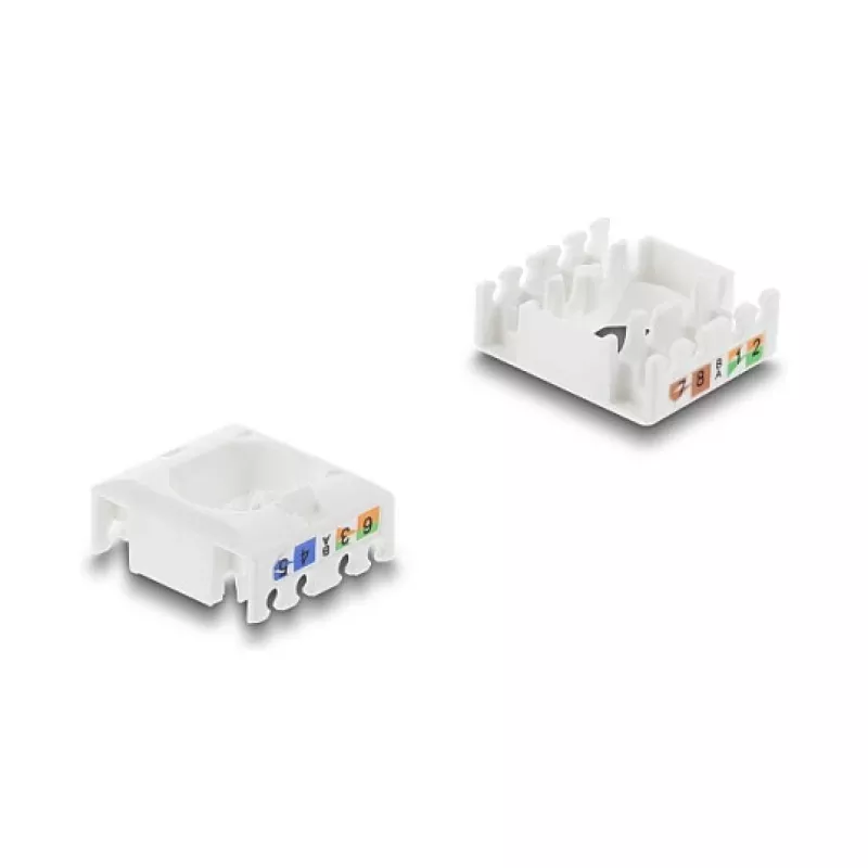 Keystone modulis RJ45 uz LSA Cat.6 UTP ar fiksējošo klipsi un bez kabeļu saitēm — DELOCK 90794, plakans melns/baltss, 16.1×30×19.4 mm
