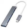 USB centrmezgls VAKOSS TC-4125X — 1× USB 3.0 Type-A, 3× USB 2.0 Type-A, Host: USB Type-C, sudraba