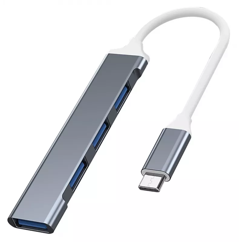 USB centrmezgls VAKOSS TC-4125X — 1× USB 3.0 Type-A, 3× USB 2.0 Type-A, Host: USB Type-C, sudraba