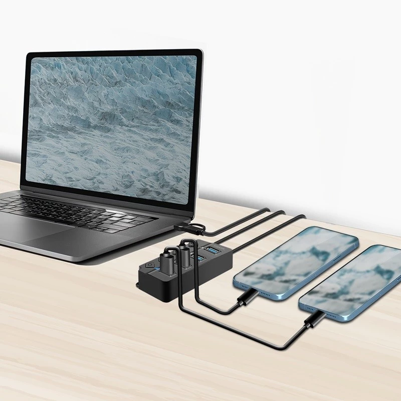 USB3.2 Gen1 HUB, 4xUSB-A ar ieslēgšanas/izslēgšanas slēdzi
