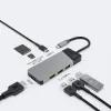 USB Type‑C centrmezgls zaļa Cell HUBGC01 — 7 pieslēgvietas: 3×USB‑A 3.2 Gen 1, 1×USB‑C 3.2 Gen 1, HDMI, microSD+SD karšu lasītājs — sudrabains