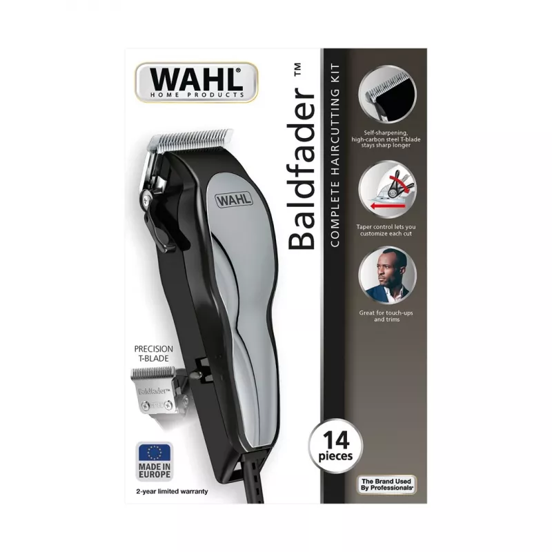 Matu griežamā mašīnīte Wahl 20107.0460 Baldfader — vada AC trimmeris, 6 garuma soļi, 1–13 mm, 45 mm griešanas platums, melns/hromēts