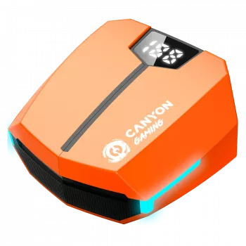 Canyon GTWS-2 Bezvadu austiņas ar auss āķi spēlēm USB Type-C Bluetooth uzlādes doks oranžs (CND-GTWS2O)