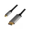 LogiLink CUA0100 Kabeļa savienotāju adapteris DisplayPort USB 3.2 Gen1 Type-C 1,8 m Melns Pelēks