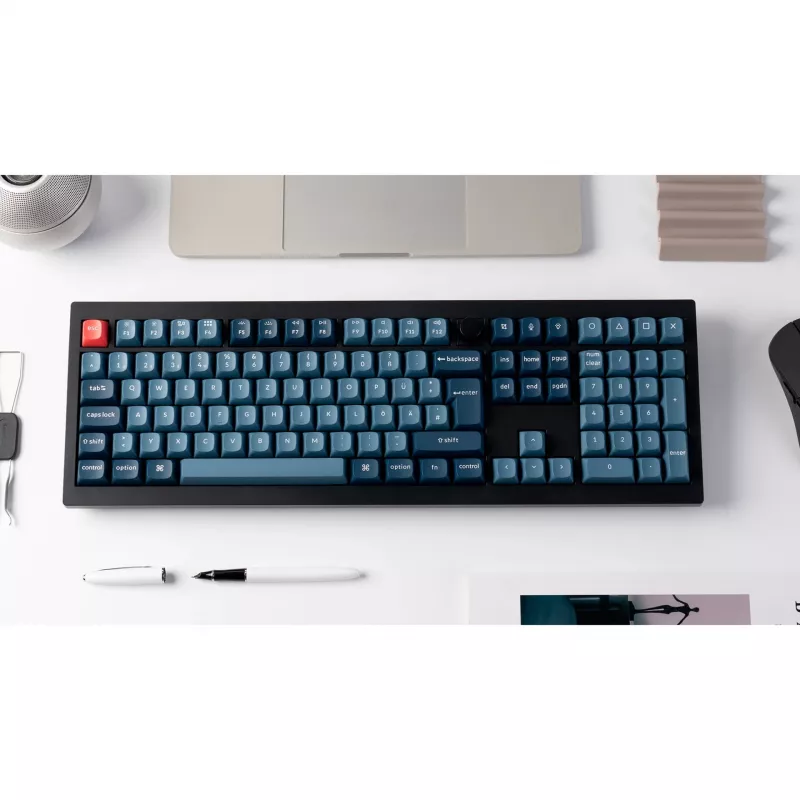 V6 Max, Gaming Keyboard melns/zili pelēks, DE izkārtojums, Gateron Jupiter Red, Hot-Swap, RGB
