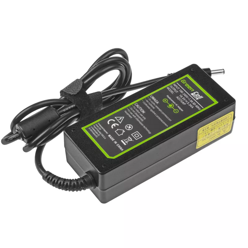 Strāvas adapteris zaļa Cell AD75AP 65W 19.5V 3.34A Dell klēpjdatoriem, iekštelpām, melns