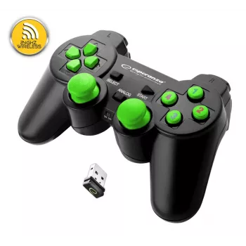Vadu spēļu kontrolieris ESPERANZA EGG108G — USB 2.0, 12 pogas, analogais/digitālais, D-virziena poga, paredzēts datoram un PlayStation 3, melns/zaļš