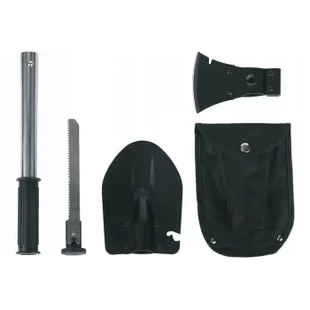 FOSCO taktiskais ierakumu instruments 433120 ar integrētu zāģi un cirvi, nerūsējošais tērauds, 836 g, melns