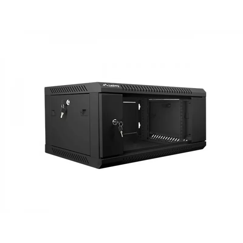 Stiprināms pie sienas statīvs LANBERG WF01-6404-10B 4U 19 collas 600×450×285 mm IP20 melns, 60 kg ietilpība