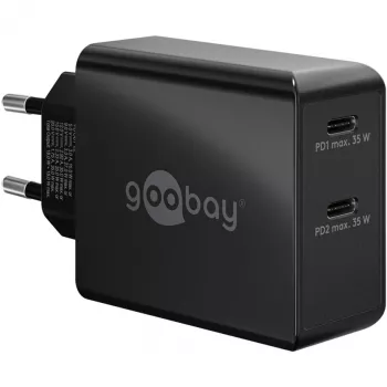 Iekštelpu lādētājs Goobay 61757 ātrā uzlāde USB Type-C 2 pieslēgvietas melns