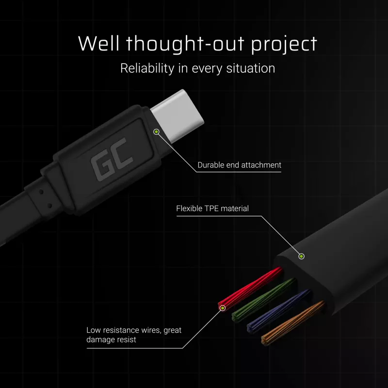 USB A uz USB C kabelis zaļa Cell KABGC03 — 0,25 m, melns, 480 Mbit/s