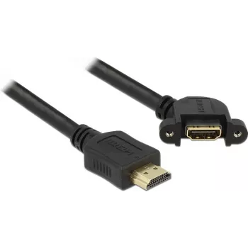 DeLOCK - Video/Audio un tīkla kabelis - HDMI - 28 AWG - HDMI, 19 kontaktu (siev.) - HDMI, 19 kontaktu (vīr.) - 1,0 m - melns - 110 grādu leņķveida savienotājs (85103)