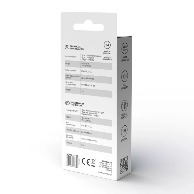 Savio USB-C — USB-C kabelis CL-174 1 m melns USB 3.2 Gen 1