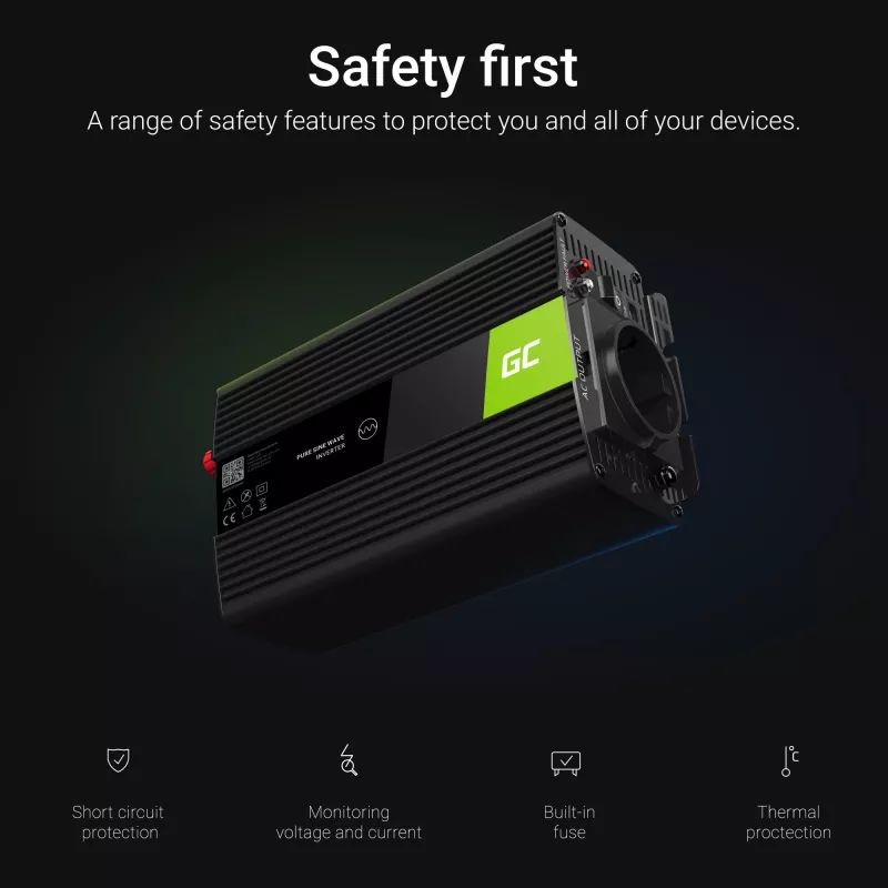zaļa Cell INV24 strāvas adapteris Auto 1500 W Melns