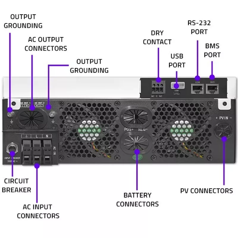 Qoltec, sprieguma pārveidotājs, hibrīda saules invertors Off-Grid 4kVA 4kW 120A MPPT LCD Wi-Fi BMS Sinus