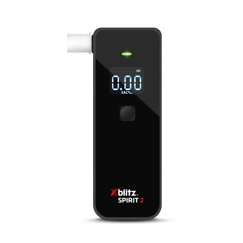 Alkometrs Xblitz Spirit 2 kompakts alkohola testeris, BAC 0–4%, precizitāte 1%, LCD, 111×35×24 mm, 77 g, 2×1,5V baterijas, 2 gab.