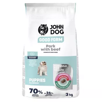 Sausā suņu barība JOHN DOG Good Form Puppy cūkgaļa ar liellopu gaļu — 3 kg iepakojums kucēniem