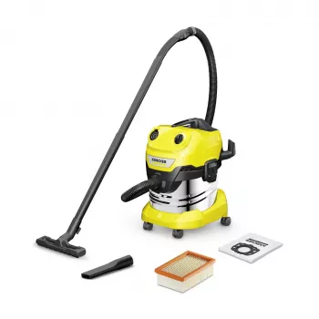 Mucveida putekļsūcējs Karcher WD 4 S V-20/5/22 — 20 L nerūsējošā tērauda tvertne, 5 m šļūtene, 1000 W, sausā un mitrā tīrīšana
