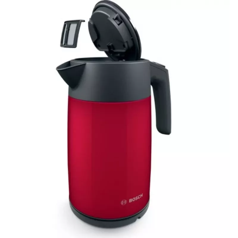 Elektriskā tējkanna Bosch TWK7L464 — 1,7 L tilpums, 2400 W, sarkana, plastmasas korpuss