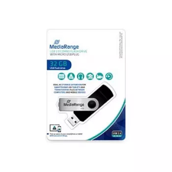 MediaRange MR932 - USB zibatmiņas disks - 32 GB - USB2.0 / micro USB - melns/sudrabains (MR932-2)
