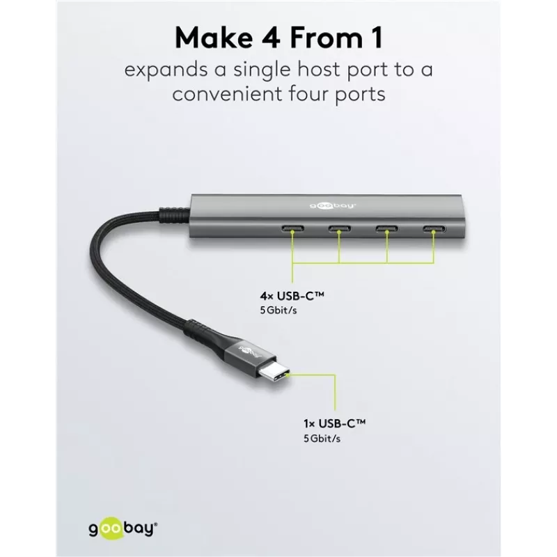 Goobay Slim 4 portu USB centrmezgls USB-C uz 5 Gbit/s - -Plug> 4x -Socket (76564)