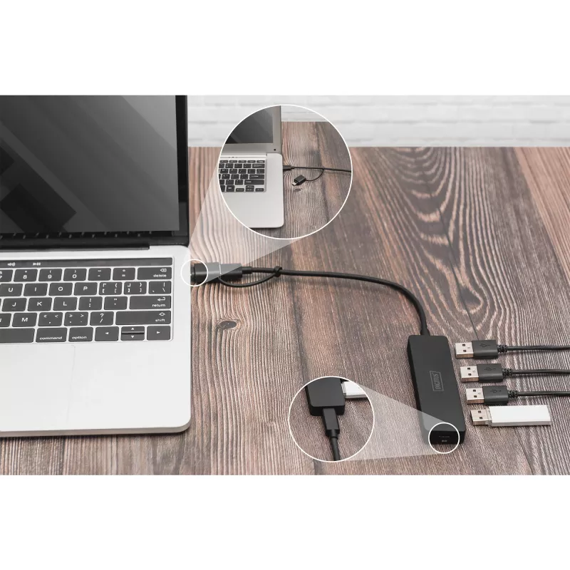 USB centrmezgls, Digitus, DA-70235, 4 portu, USB 3.2 Gen 1, A un C tipa, 12000 Mbit/s