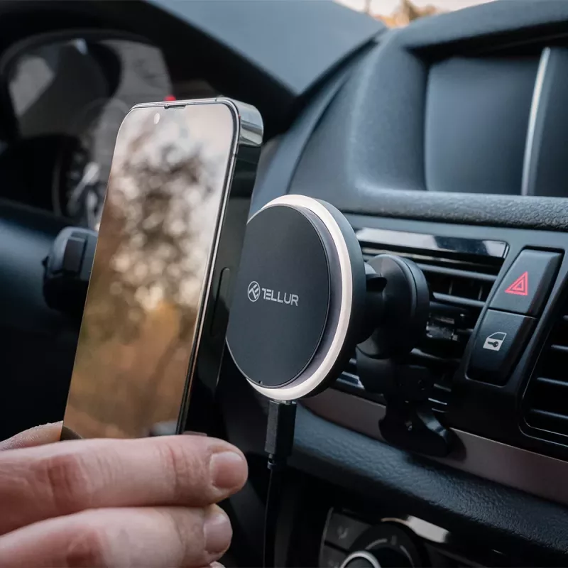 Bezvadu auto lādētājs Tellur TLL151431 MagSafe saderīgs 15W melns viedtālruņiem