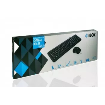 iBox OFFICE KIT II tastatūra, pele iekļauta, USB, QWERTY, angļu, melna