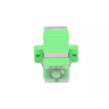 Optisko šķiedru adapters Extralink SC/APC vienmoda vienvirziena ar caurspīdīgiem putekļu vāciņiem, zaļš