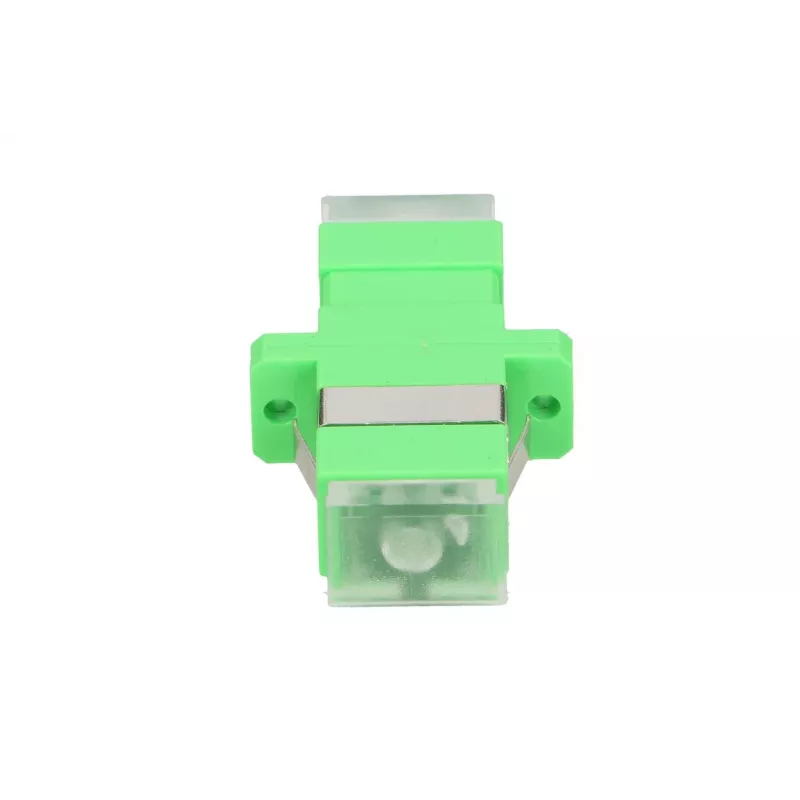 Optisko šķiedru adapters Extralink SC/APC vienmoda vienvirziena ar caurspīdīgiem putekļu vāciņiem, zaļš