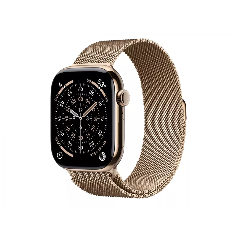 Apple Watch Series 11 GPS + Cellular 46mm Zelta titāna korpuss ar Zelta Milānas cilpu - S/M (MFD74ZR/A)