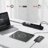 Strāvas sadalītājs MACLEAN MCE395 B — 5 ligzdas, 3×USB, 110–240 V maiņstrāva, 2,1 A USB, 2500 W, 1,5 m kabelis, melns