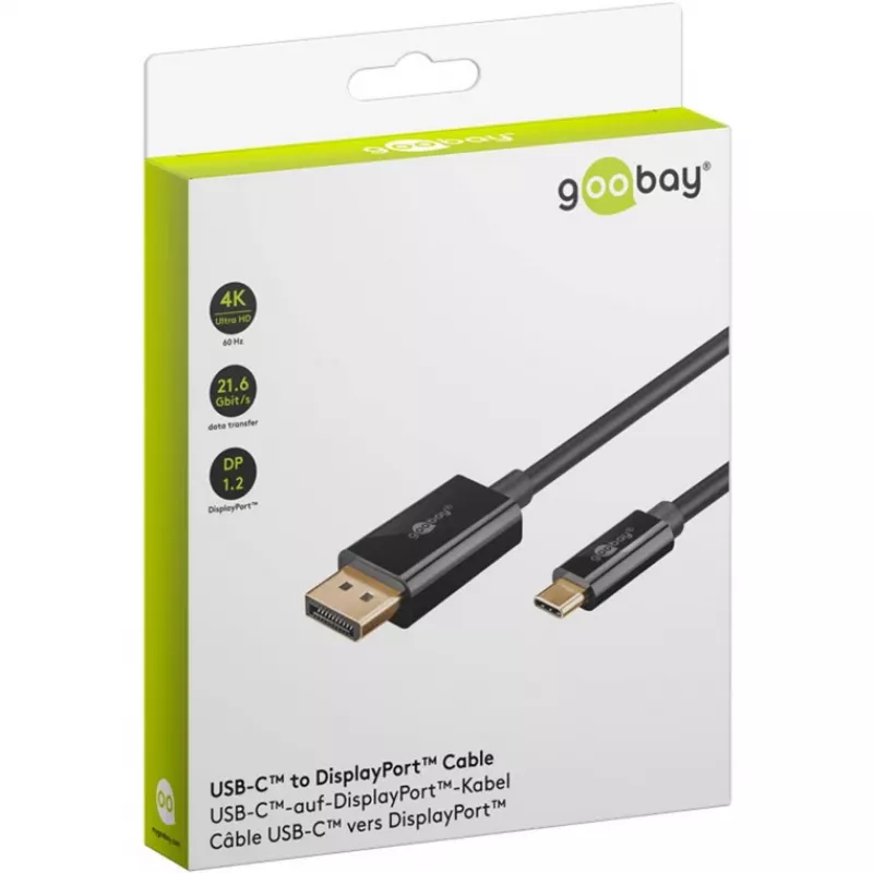 Goobay USB-C–DisplayPort kabelis - Zelta pārklājuma savienotāji, Ultra HD izšķirtspēja līdz 4K @ 60 Hz, C tipa Thunderbolt 3/4–DP adapteris, saderīgs ar