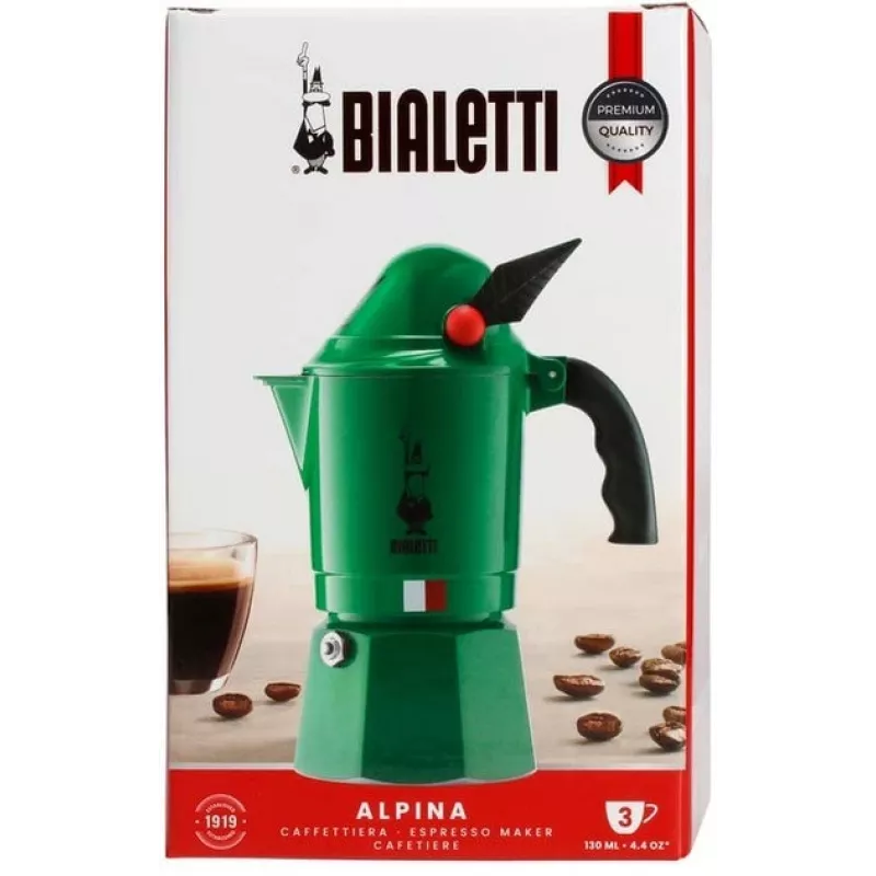BIALETTI Moka BREAK ALPINA moka katls — 3 krūzes, zaļš, alumīnijs, bakelīta rokturis