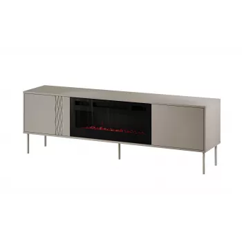 TV skapis ar kamīnu Cama Meble TRESSE 180x40x54,5 cm — melns rāmis, kašmira matēta virsma