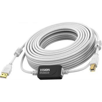 Vision balta USB 2.0 kabelis 15 m USB A uz USB B 0,48 Gbit/s