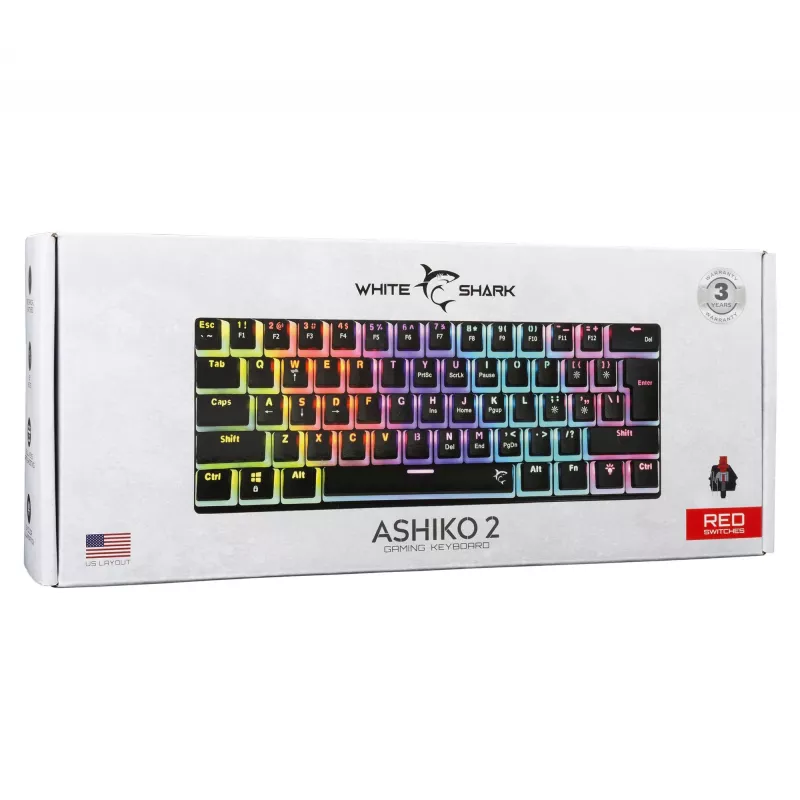 Spēļu tastatūra White Shark GK-2202 Ashiko 2 melna/sarkana ASV izkārtojums