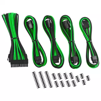 Kabeļa pagarinātāju komplekts CableMod CM-CAB-CKIT-N86KKLG-R — 8+6-pin strāvas pagarinātāji, melns/zaļš