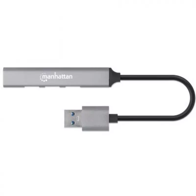 Manhattan USB-A 4-portu centrmezgls, 4x USB-A porti (1x 5 Gbps USB 3.2 Gen1 aka USB 3.0, 3 x 480 Mbps USB 2.0), ar USB barošanu (nav nepieciešams ārējais barošanas avots), alumīnijs