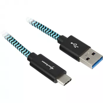 USB 3.2 Gen 2 kabelis, USB-A spraudnis > USB-C spraudnis (melns/gaiši zils, 0,5 metri, apvalkots)