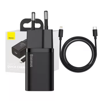 Baseus Super Si Quick Charger 1C 20W ar USB-C kabeli Lightning (1m, melns)