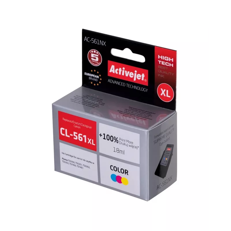 Activejet AC-561NX tinte (aizstāj Canon CL-561XL; Supreme; 18 ml; Krāsa: ciāna, fuksīns, dzeltena)