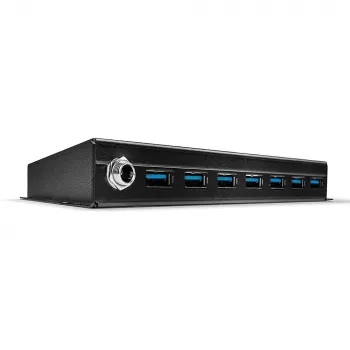 Lindy 7 pieslēgvietu USB 3.0 metāla centrmezgls, USB 3.2 Gen 1 (3.1 Gen 1) Type-A, 5000 Mbit/s, melns, 0.8 m, 185 mm, 75 mm