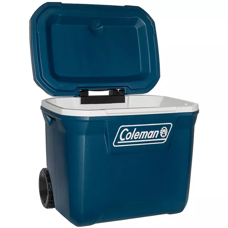 Coleman 50QT Xtreme Wheeled Cooler, zils, plastmasa, poliuretāns (PU), melns, 47 l, 113 kg