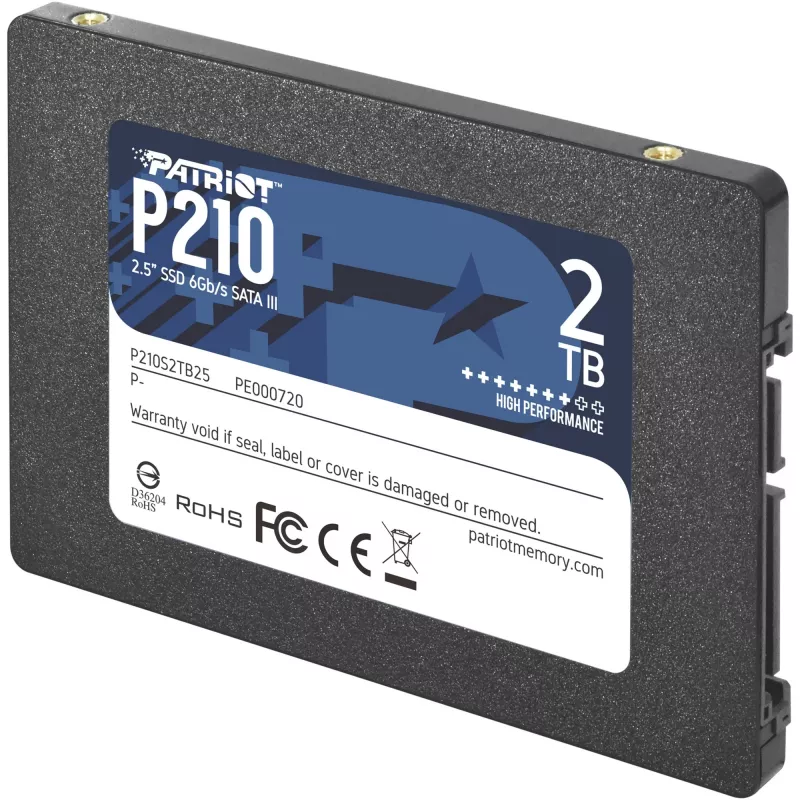 2.5 collu SATA III SSD PATRIOT P210 2 TB — 500 MB/s lasīšana, 400 MB/s rakstīšana, 7 mm